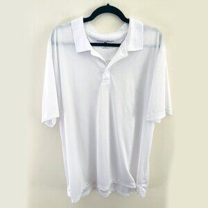 Saddlebred Polo Shirt Men XL White Thin Short Sleeve 100% Polyester Square Check
